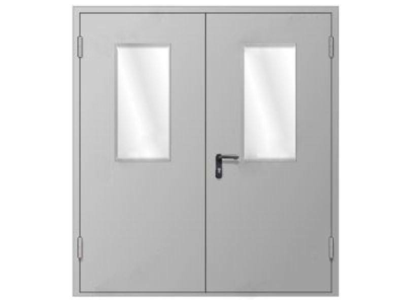 Двустворчатая металлическая противопожарная дверь EIS 60 с остеклением